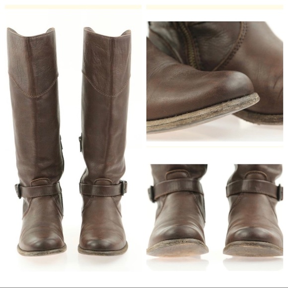 FRYE BUCKLE EQUESTRIAN BROWN RIDING BOOT - Picture 3 of 6